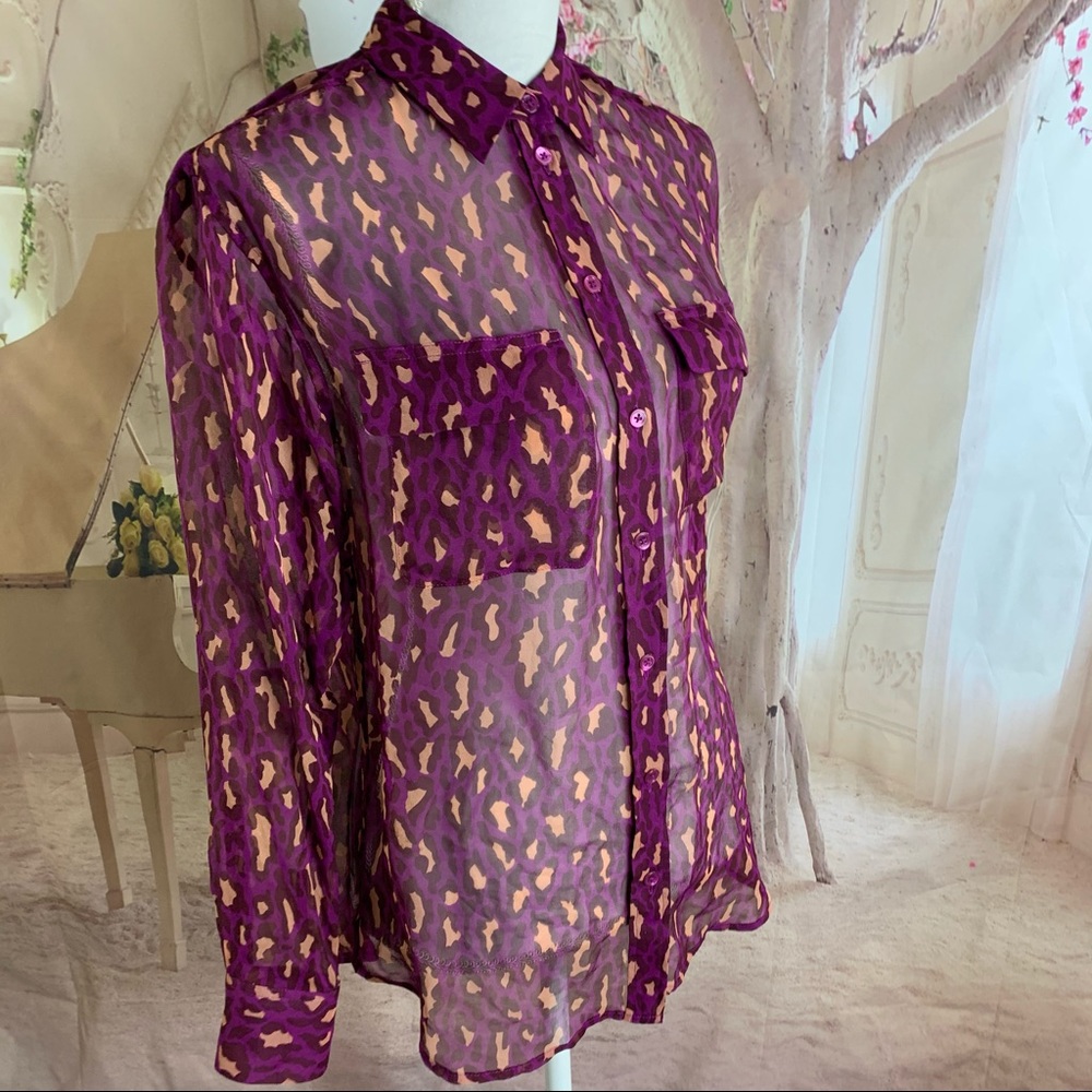 Equipment Sheer Pink Leopard Animal Button down - Picture 5 of 14
